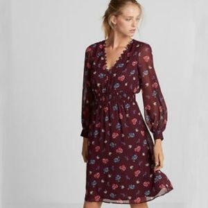 Express Maroon Burgundy Floral Long Sleeve Dress